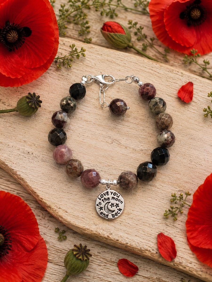 BRANSOLETKA Z NATURALNEGO TURMALINU „LOVE YOU TO THE MOON AND BACK”